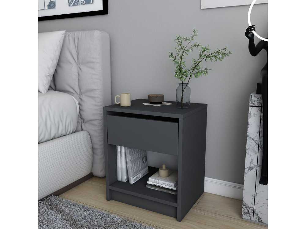 Comodino in legno "Sheridan" - 45 x 40 x 53 cm - Grigio antracite