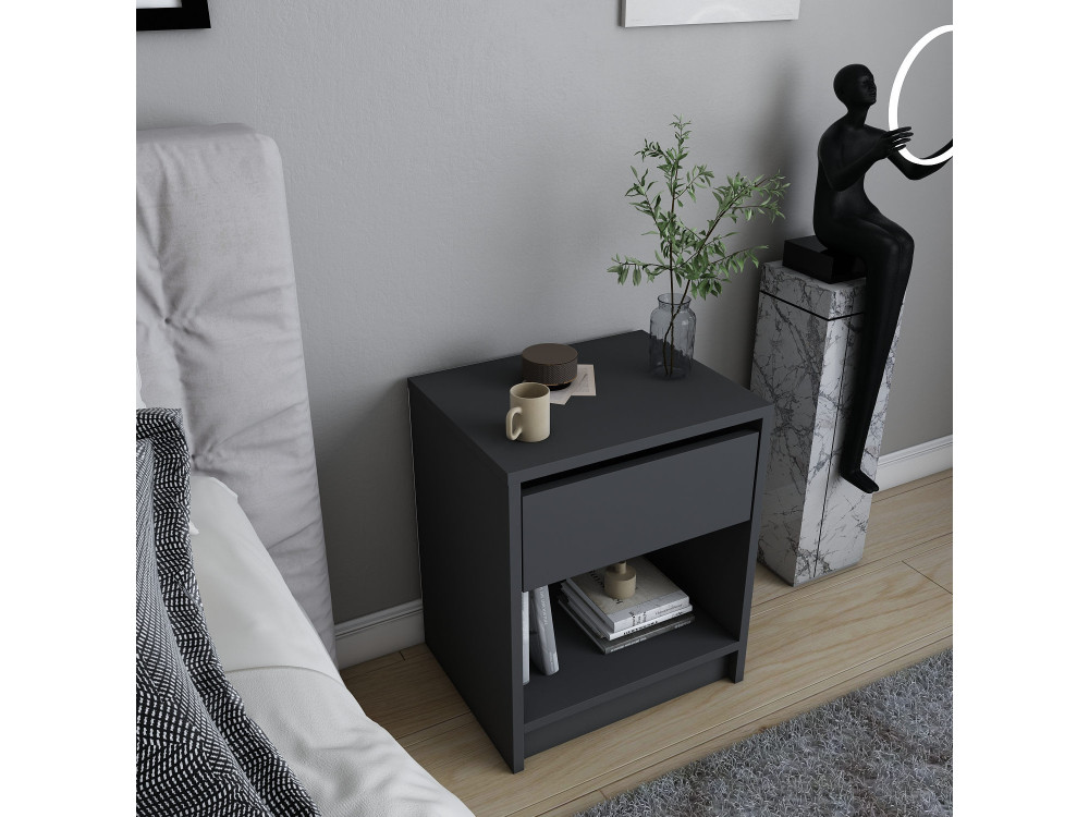 Comodino in legno "Sheridan" - 45 x 40 x 53 cm - Grigio antracite