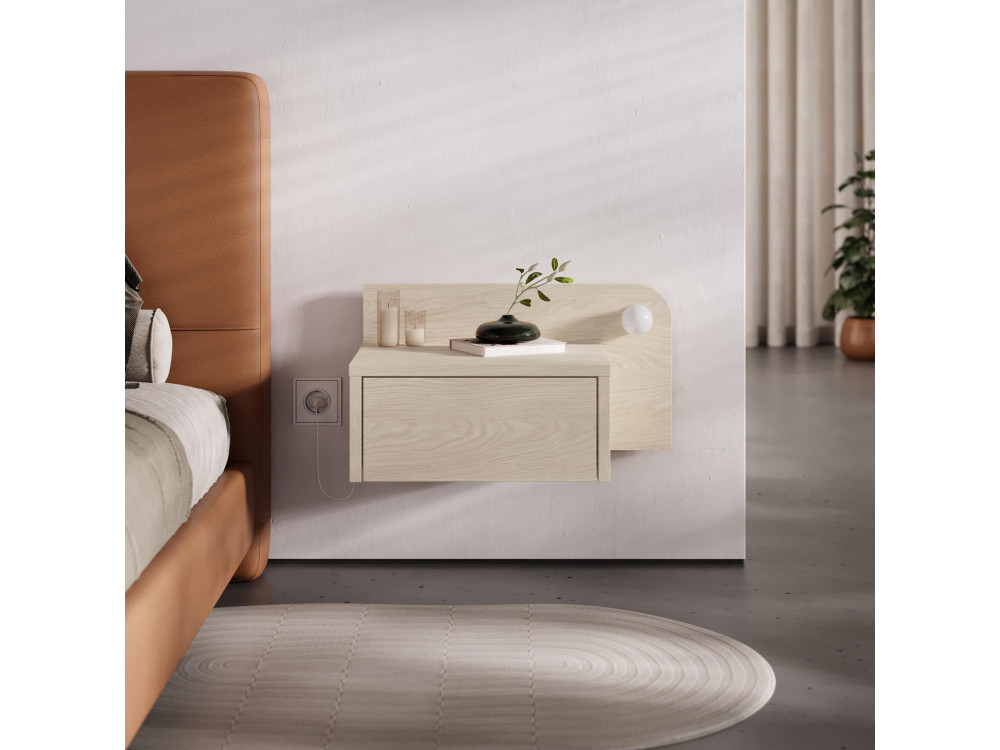 Comodino "Dotta" con lampadina in legno - 52 x 30 x 28 cm - Beige