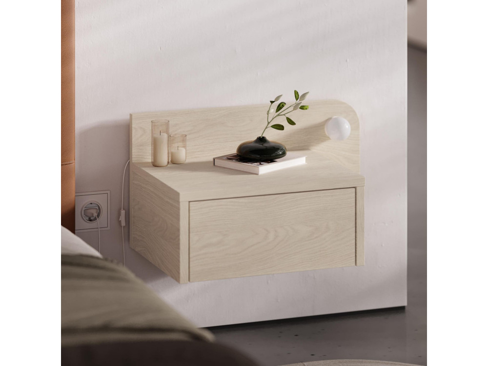 Comodino "Dotta" con lampadina in legno - 52 x 30 x 28 cm - Beige