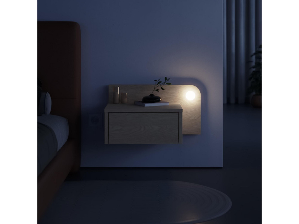 Comodino "Dotta" con lampadina in legno - 52 x 30 x 28 cm - Beige