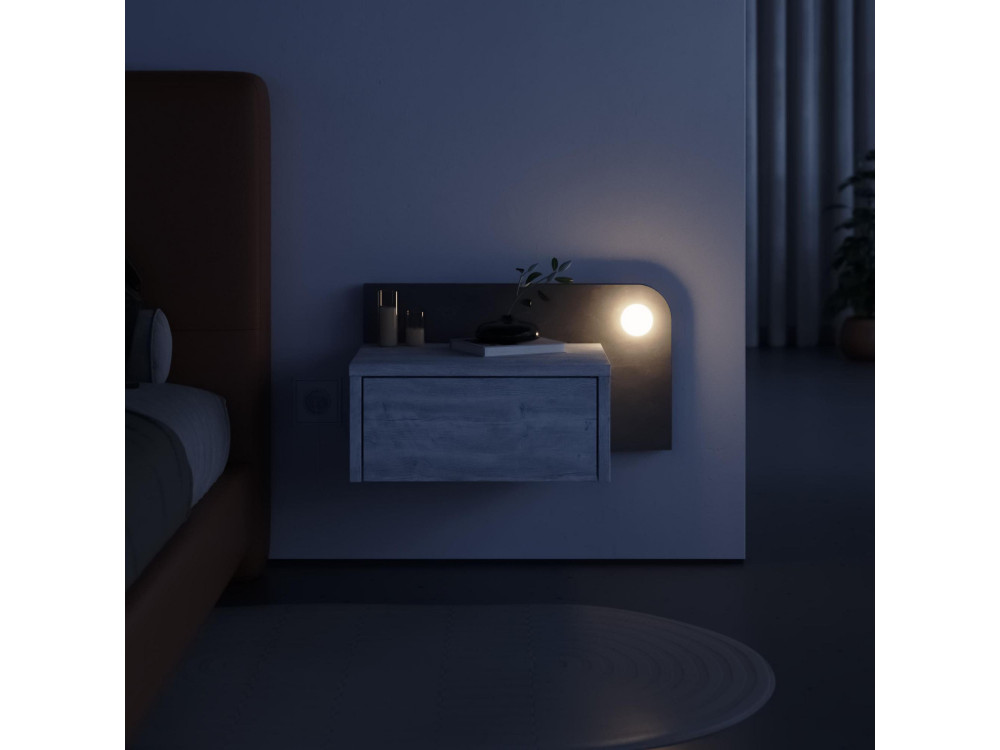 Comodino "Dotta" con lampadina in legno - 52 x 30 x 28 cm - Grigio