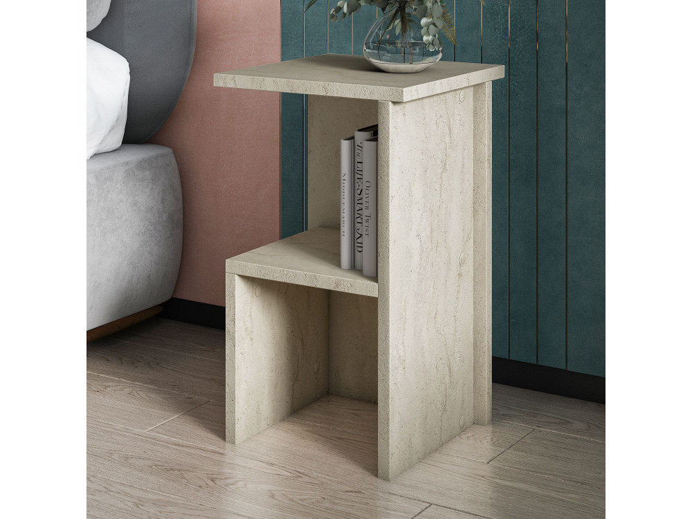 Comodino in legno "Roisin" - 30 x 30 x 50 cm - Travertino