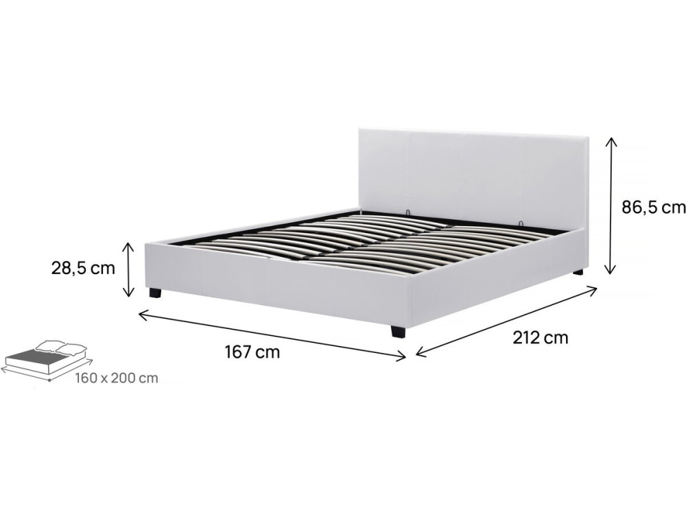 Letto doppio con contenitore  "Carla"- 160 x 200 cm  - Bianco