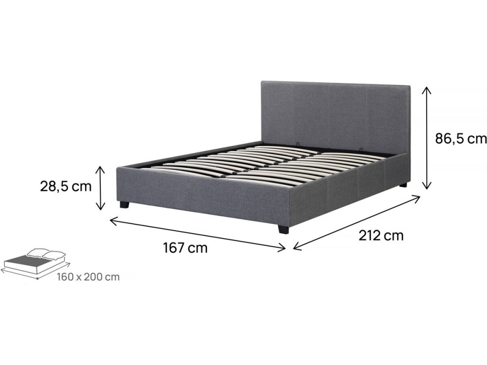 Letto doppio con contenitore "Carla" - 160 x 200 grigio