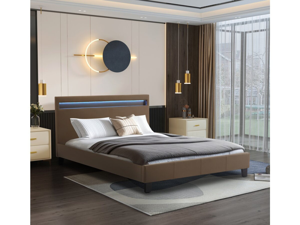 Letto LED "Maria" - 140 x 190 cm - Tortora