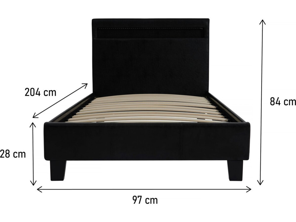Letto con LED "Maria" 90 x 190 cm - Nero