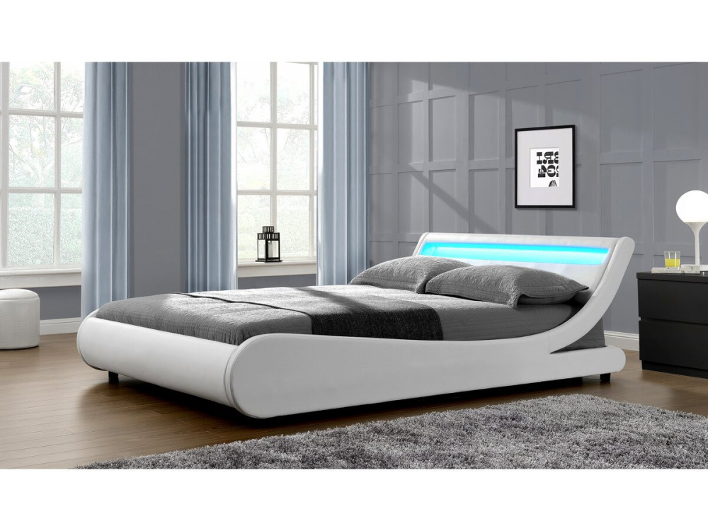 Letto con luce LED "Natacha" - 160 x 200 cm - Bianco