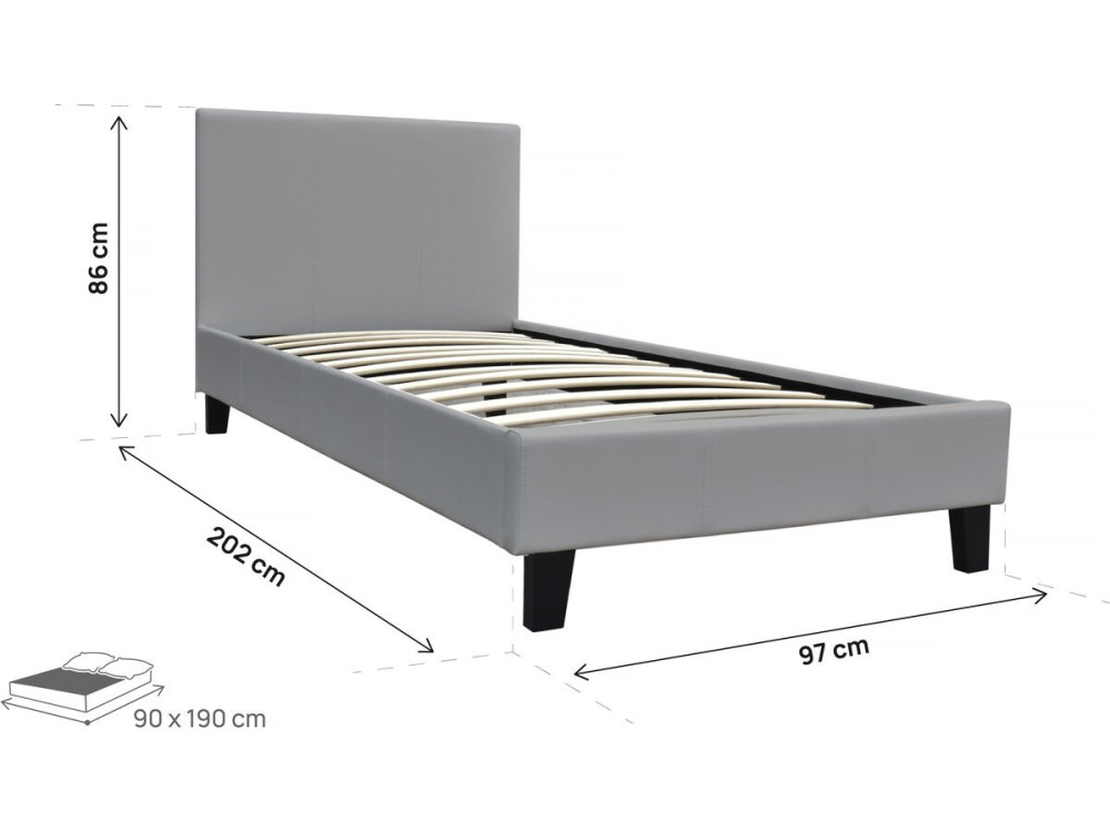 Letto "Lina"- 90 x 190 cm - Grigio chiaro