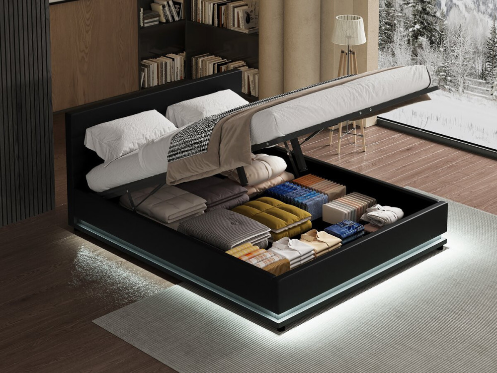 Letto LED con contenitore "Anastasia" - 140 x 190 cm - Nero
