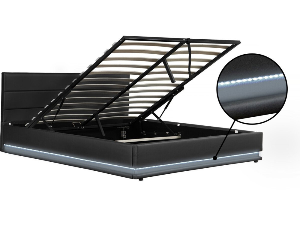 Letto LED con contenitore "Anastasia" - 160 x 200 cm - Nero
