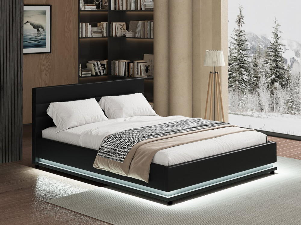 Letto LED con contenitore "Anastasia"  - 180 x 200 cm - Nero