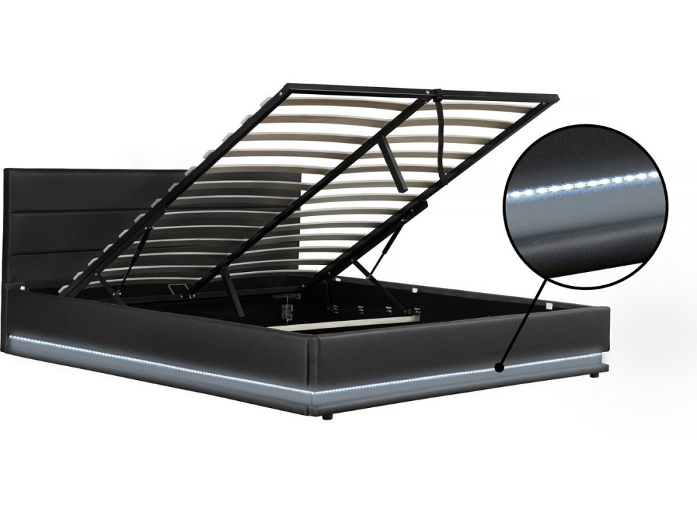 Letto LED con contenitore "Anastasia"  - 180 x 200 cm - Nero
