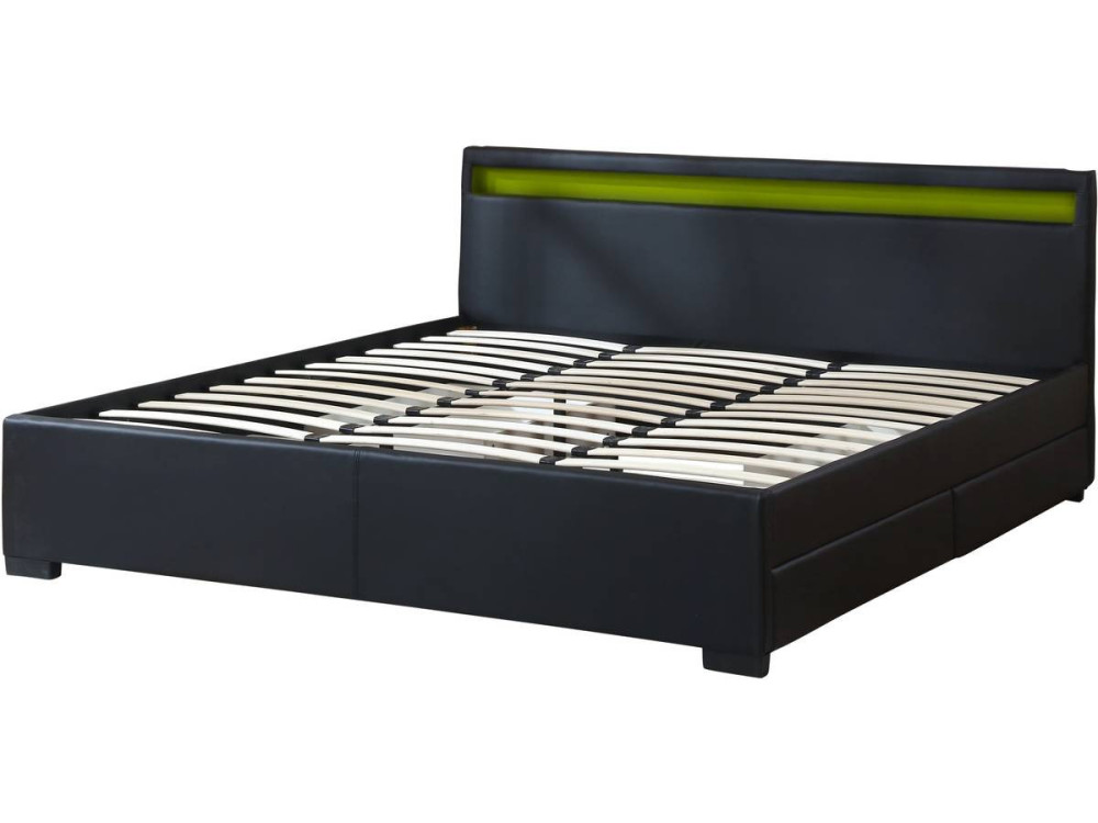Letto matrimoniale a LED "Nico" - 180 x 200 cm - Nero