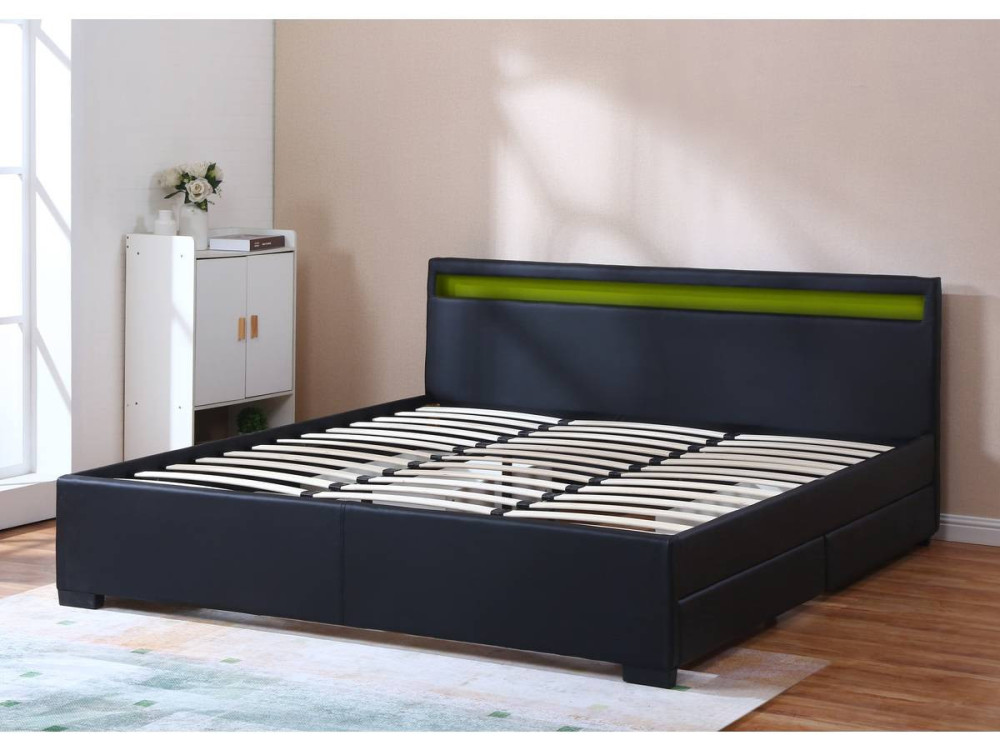 Letto matrimoniale a LED "Nico" - 180 x 200 cm - Nero