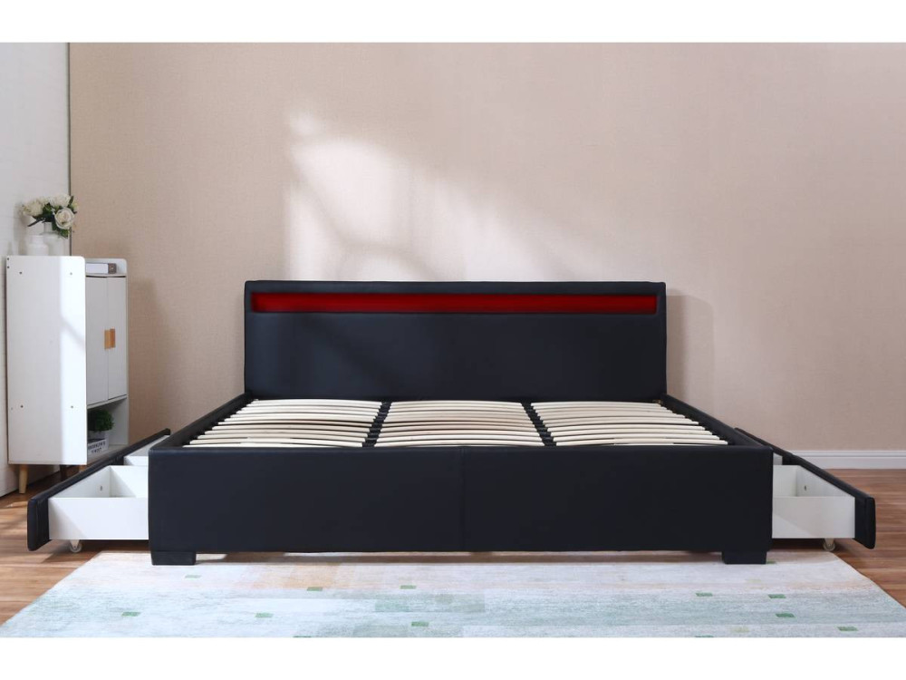Letto matrimoniale a LED "Nico" - 180 x 200 cm - Nero