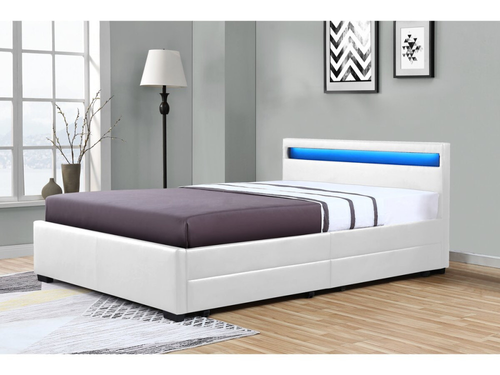 Letto con LED "NICO" - 160 × 200 cm - Bianco
