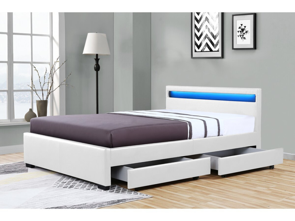 Letto con LED "NICO" - 160 × 200 cm - Bianco