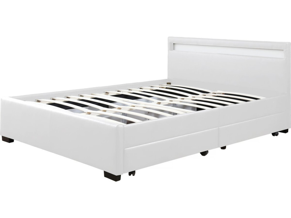 Letto con LED "NICO" - 160 × 200 cm - Bianco