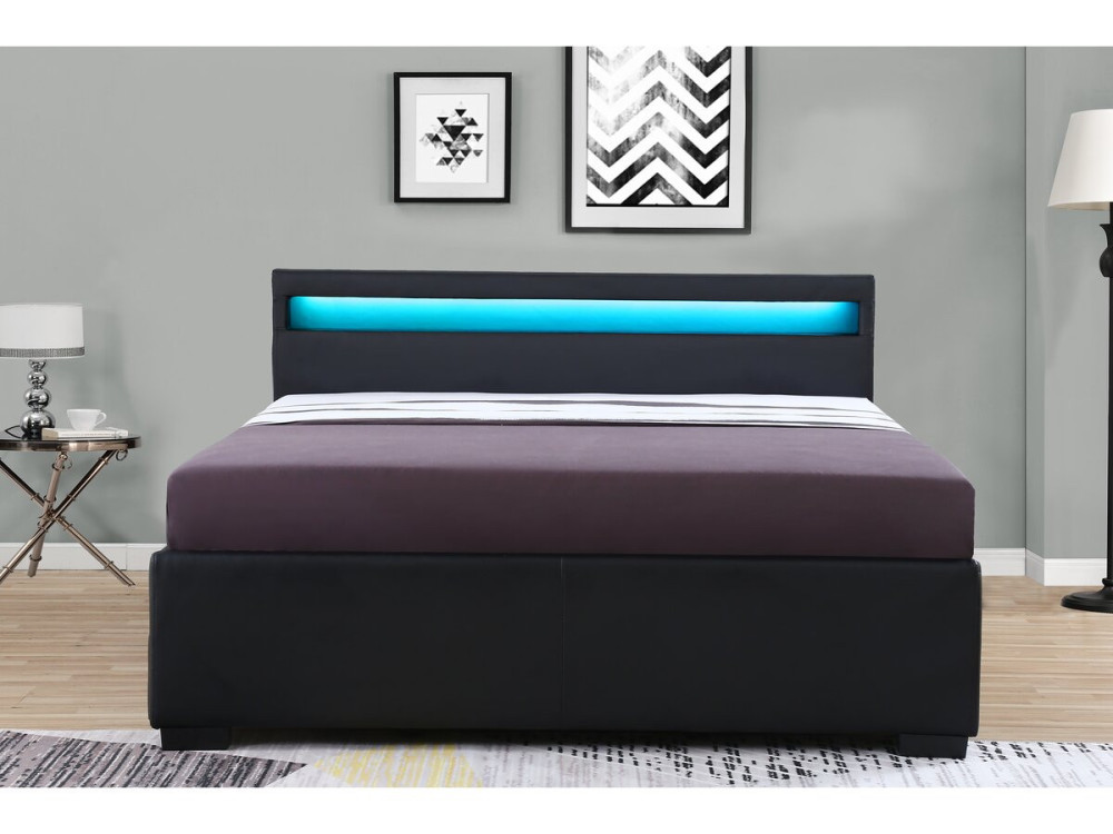 Letto con LED "Nico" - 140 × 190 cm - Nero