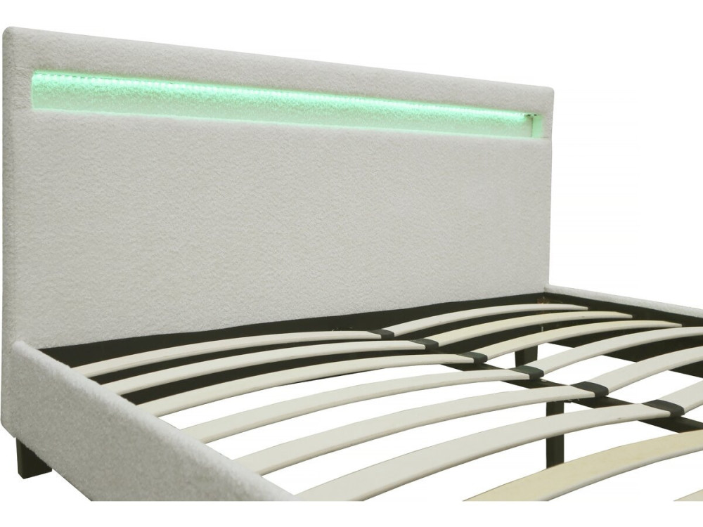 Letto in tessuto riccio "Maria" con LED 160x200cm - Crema