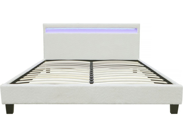 Letto in tessuto riccio "Maria" con LED 140x190cm - Crema
