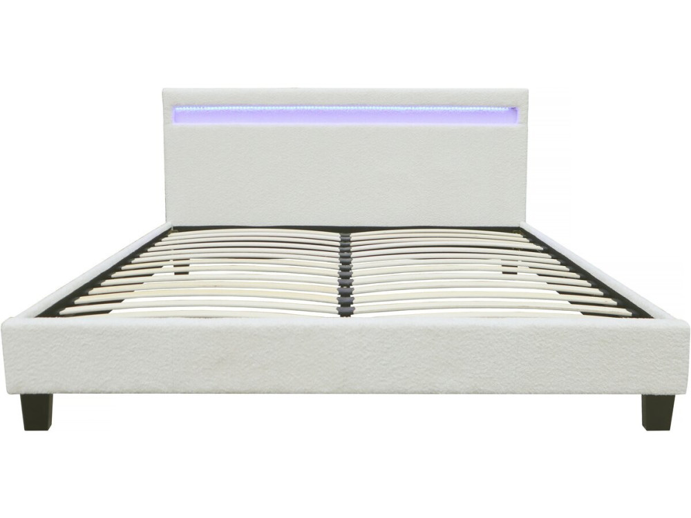 Letto in tessuto riccio "Maria" con LED 140x190cm - Crema