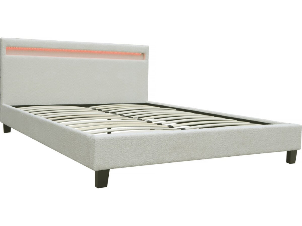 Letto in tessuto riccio "Maria" con LED 140x190cm - Crema