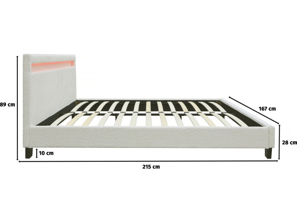 Letto in tessuto riccio "Maria" con LED 140x190cm - Crema