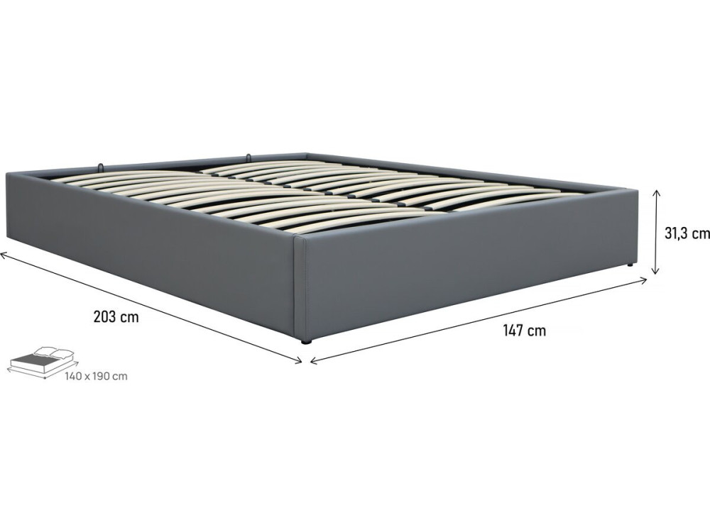 Letto matrimoniale in PVC "Ava" con contenitore - 140 x 190 cm - Grigio