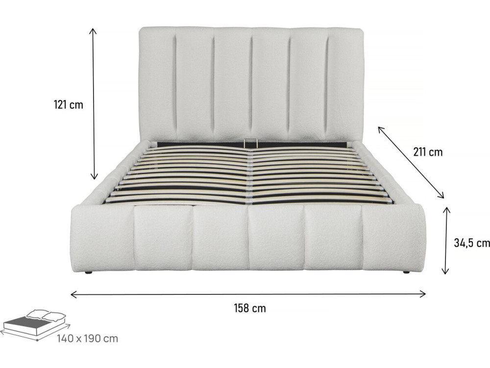 Letto con cassettone "Annie" - 140 x 190 cm - Bianco