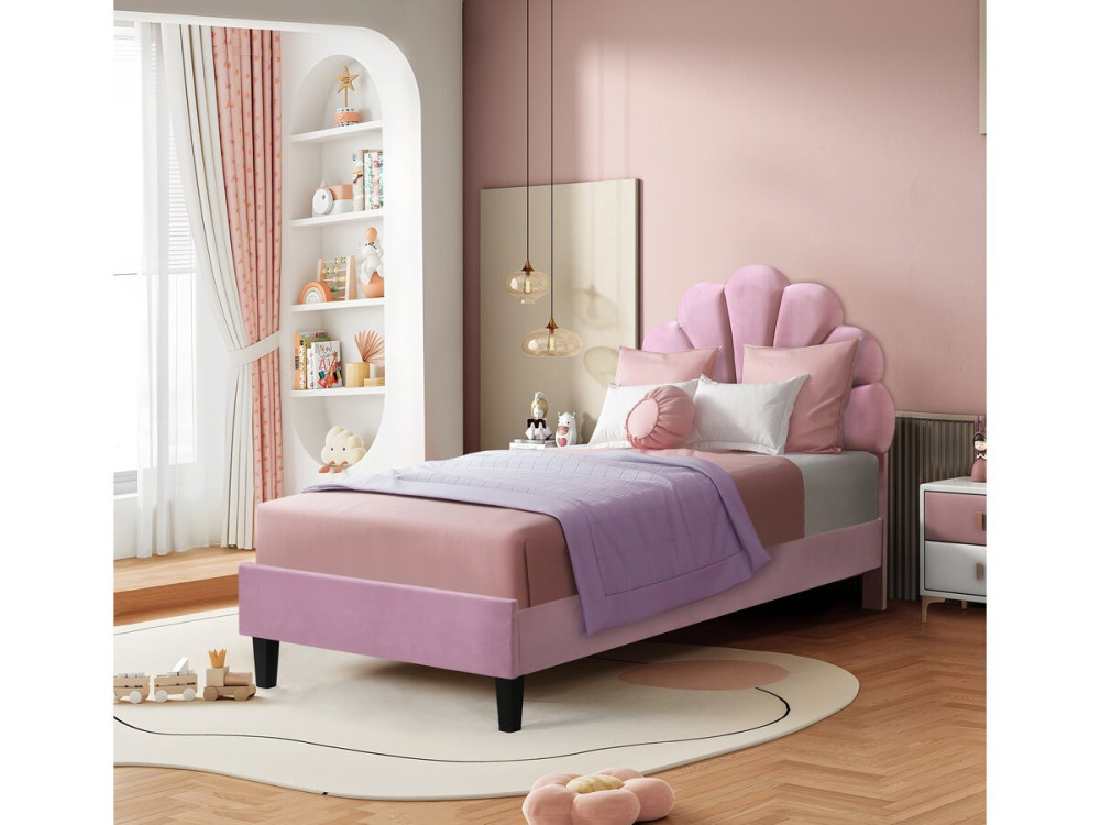 Letto a conchiglia in velluto "Manon" - 90 x 190 cm - Rosa