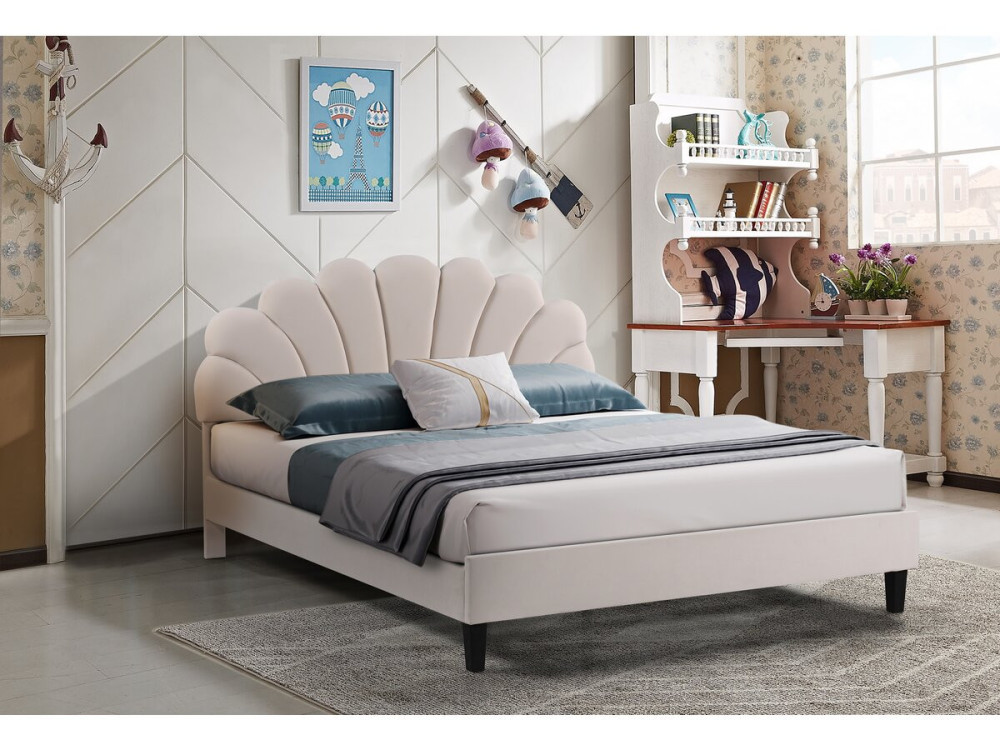 Letto in velluto "Manon" - Beige - 140 x 190 cm