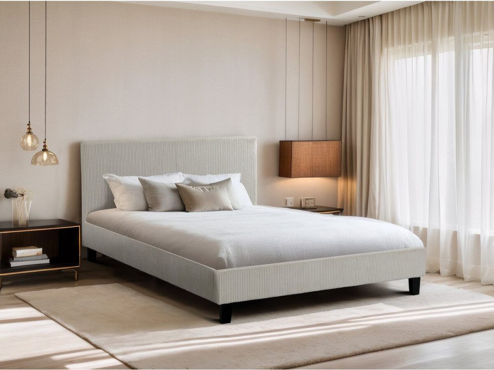 Letto matrimoniale in velluto a coste "Ambre" - 140 x 190 - Beige