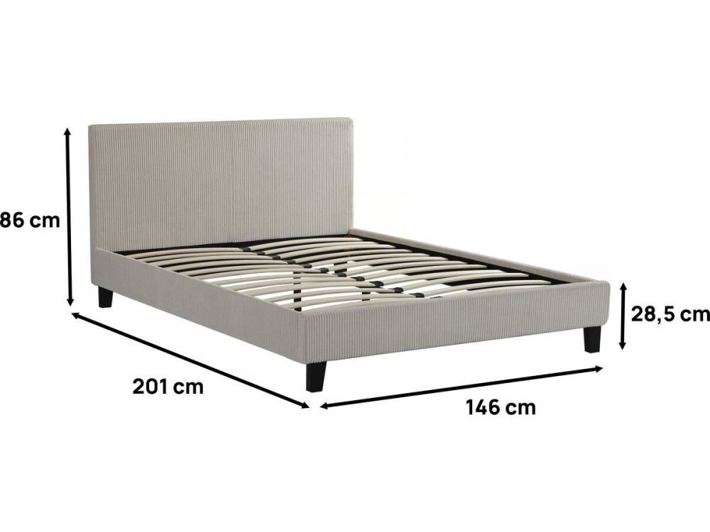 Letto matrimoniale in velluto a coste "Ambre" - 140 x 190 - Beige