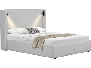 Letto matrimoniale in velluto a coste con cassettiera integrata e lampada "Cortina" - 160 x 200 cm - Beige