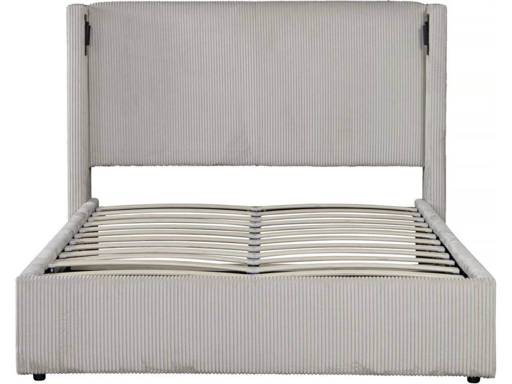 Letto matrimoniale in velluto a coste con cassettiera integrata e lampada "Cortina" - 160 x 200 cm - Beige