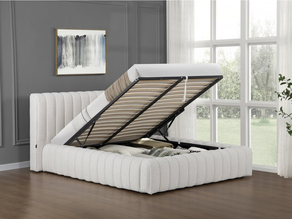 Letto matrimoniale in tessuto "Tignes" con contenitore - 140 x 190 cm - Beige