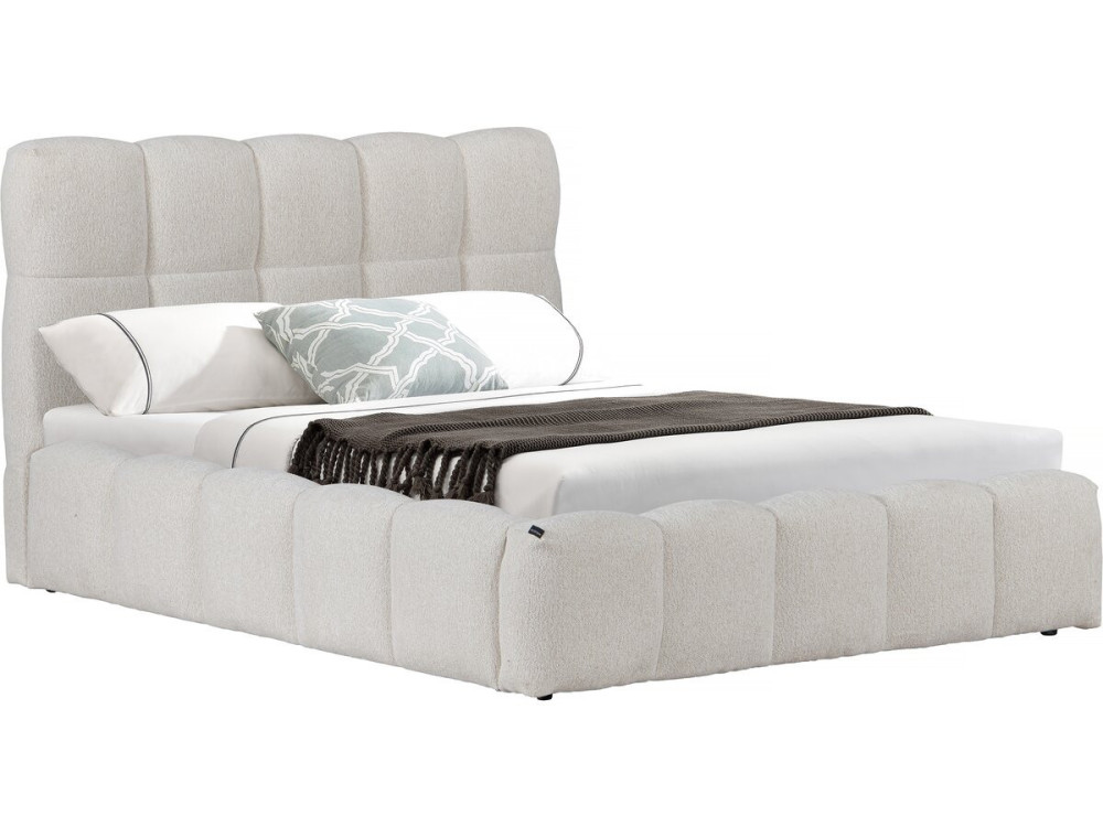 Letto matrimoniale in tessuto "Davos" con contenitore - 140 x 190 cm - Beige
