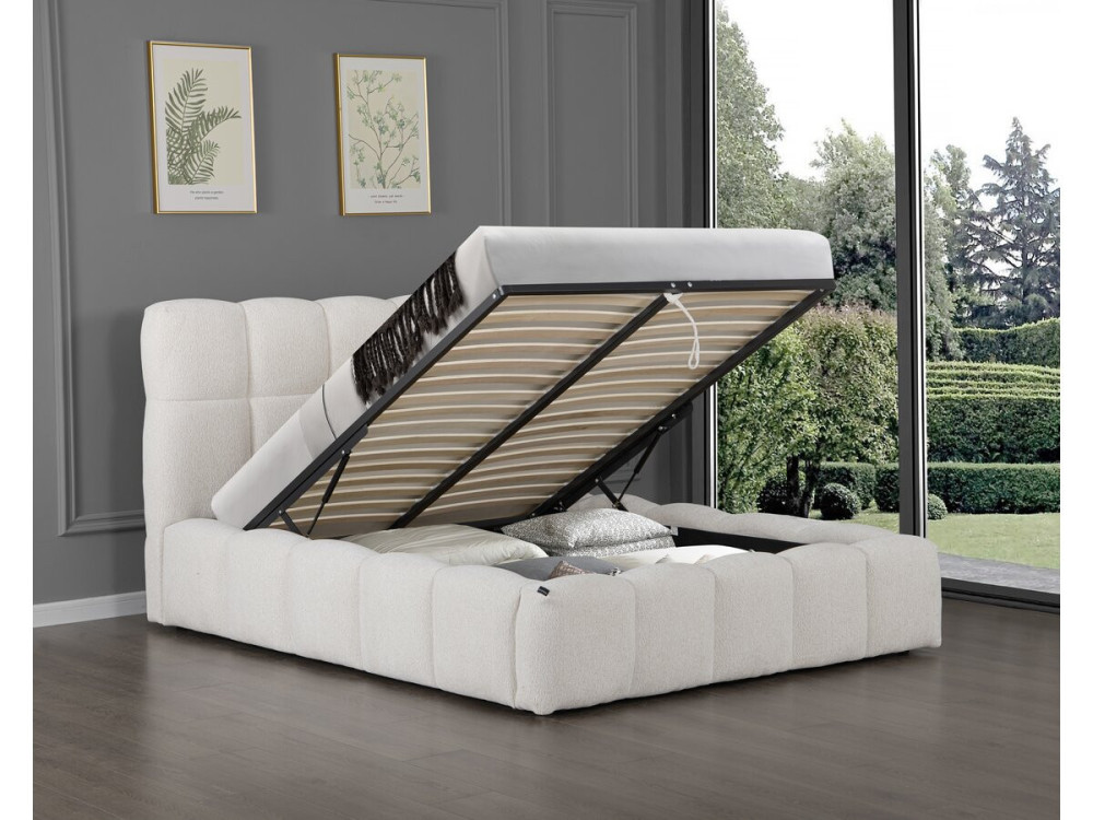 Letto matrimoniale in tessuto "Davos" con contenitore - 140 x 190 cm - Beige