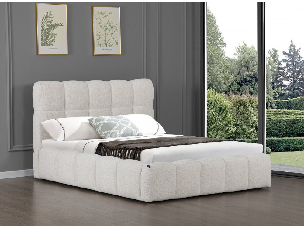 Letto matrimoniale in tessuto "Davos" con contenitore - 160 x 200 cm - Beige