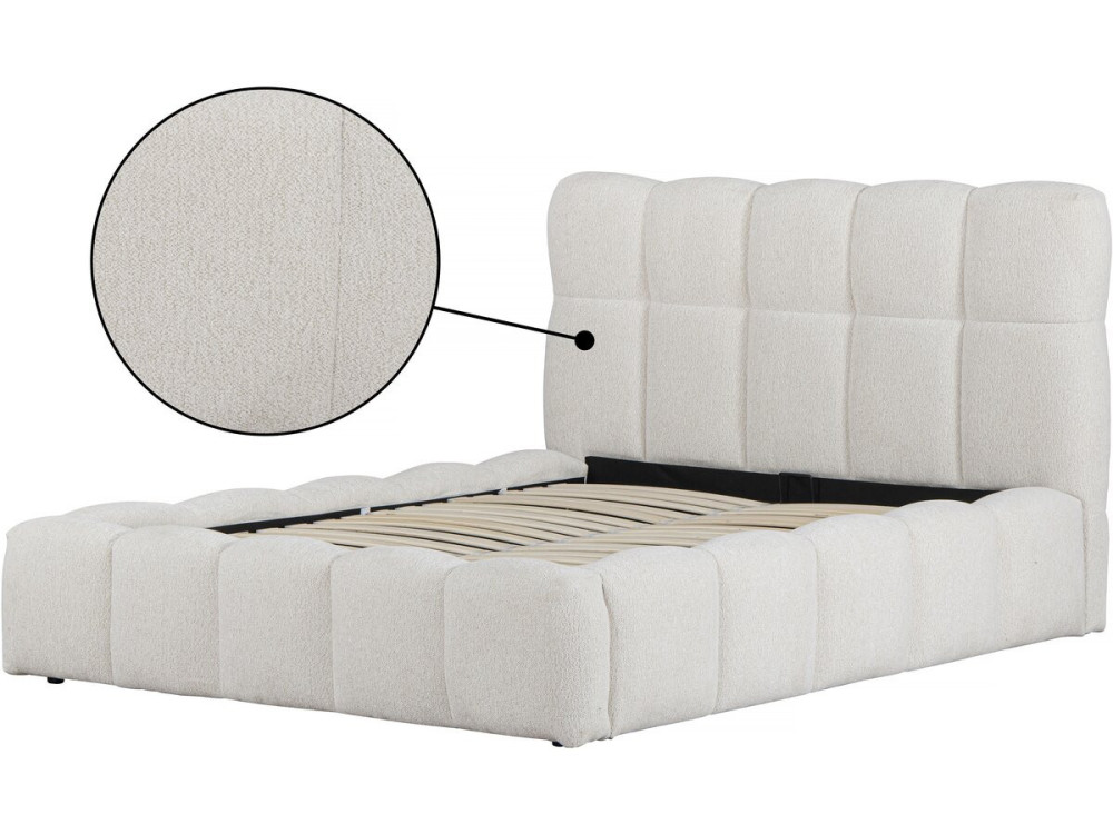 Letto matrimoniale in tessuto "Davos" con contenitore - 160 x 200 cm - Beige