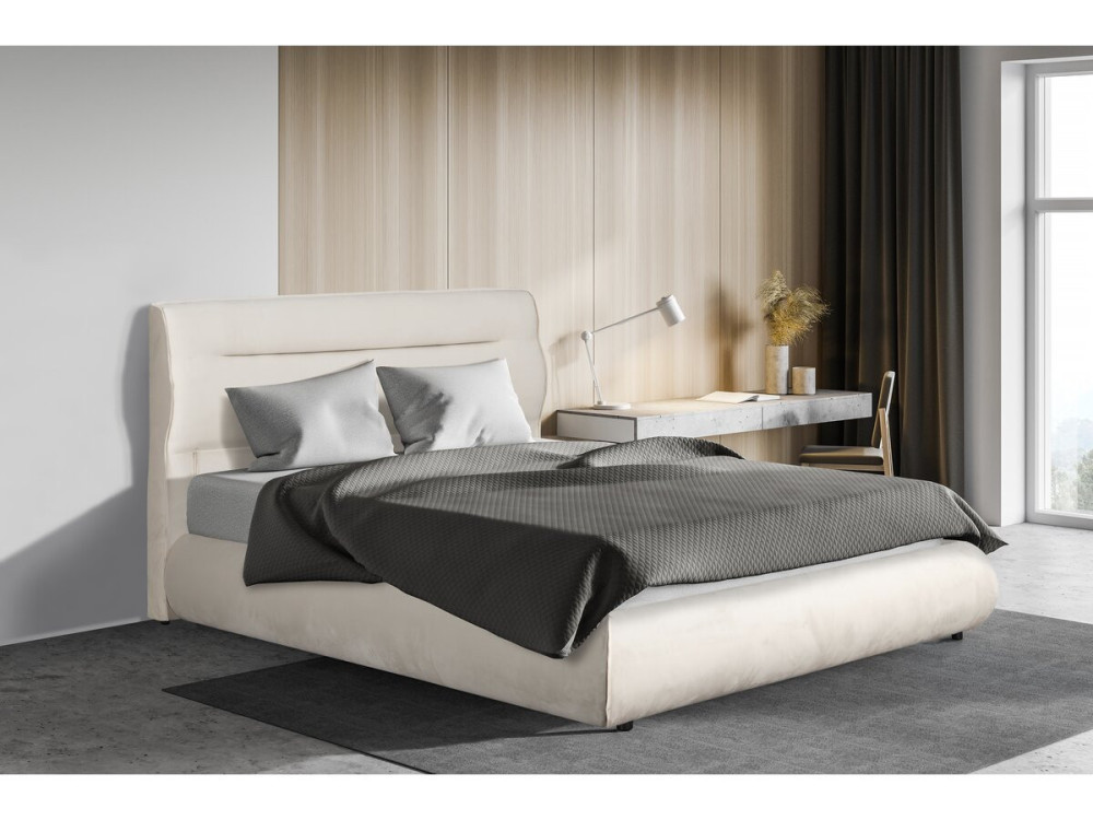 Letto matrimoniale con contenitore in velluto "Chamonix" - 140 x 190 cm - Beige
