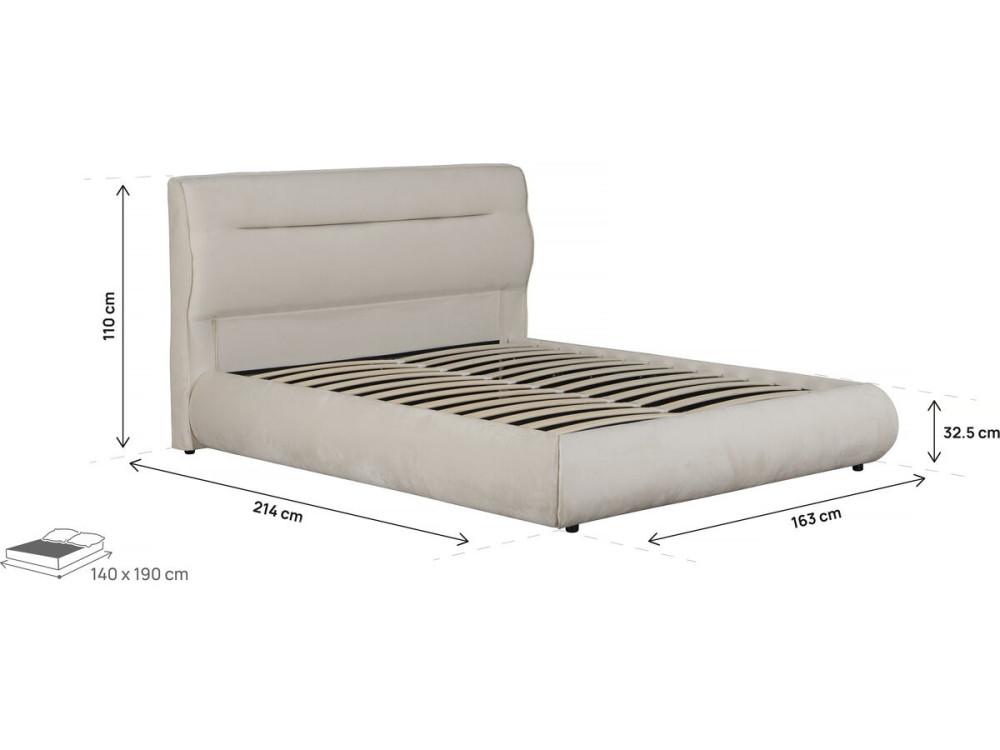 Letto matrimoniale con contenitore in velluto "Chamonix" - 140 x 190 cm - Beige
