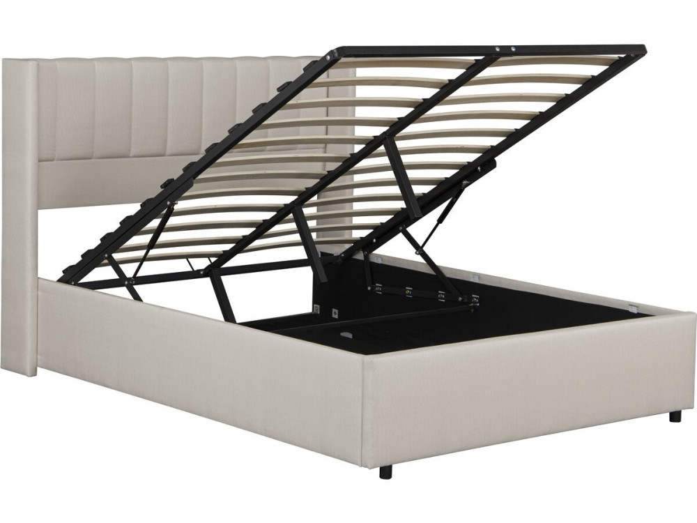 Letto matrimoniale "Saint-Moritz" in lino con contenitore - 140 x 190 cm - Beige