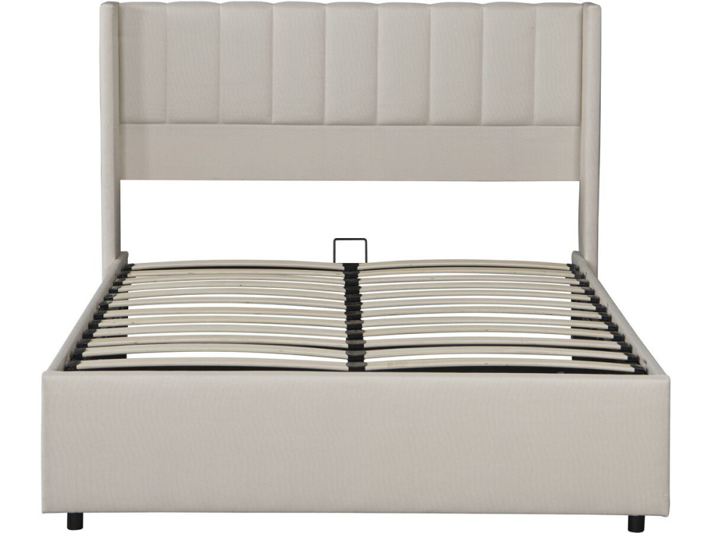 Letto matrimoniale "Saint-Moritz" in lino con contenitore - 140 x 190 cm - Beige