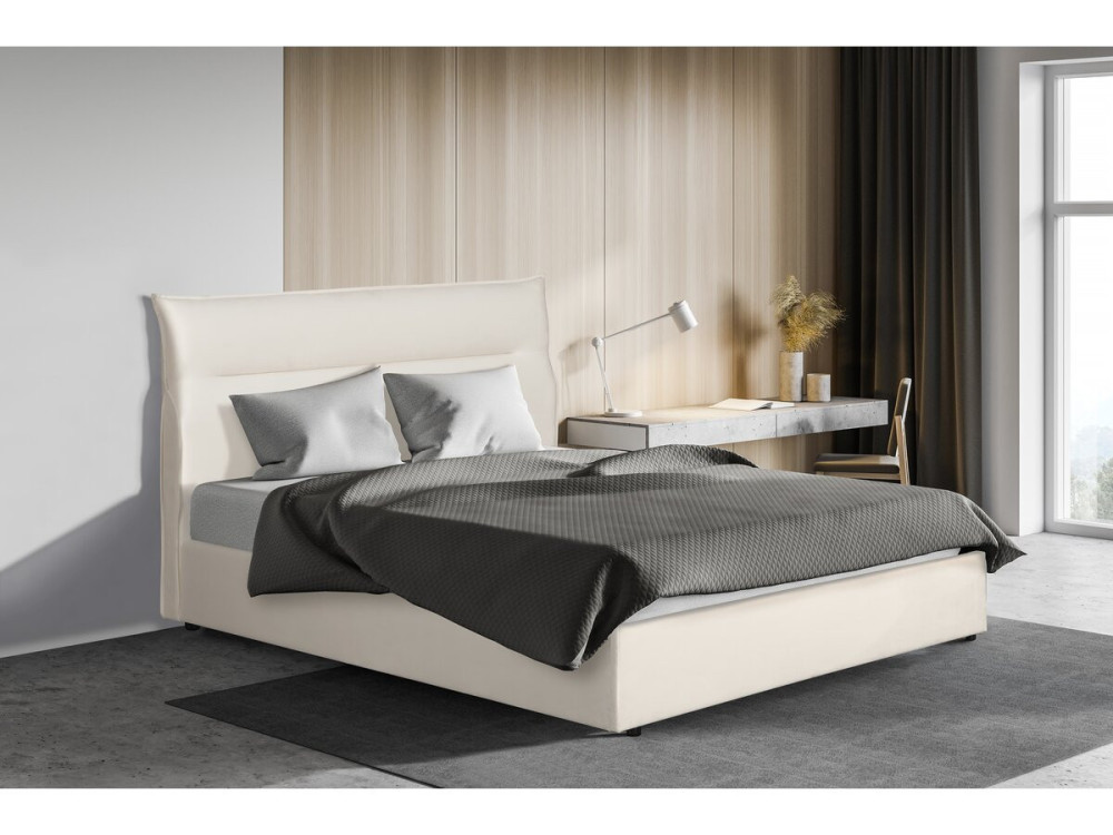 Letto in velluto "Isola" con contenitore - 160 x 200 cm - Beige