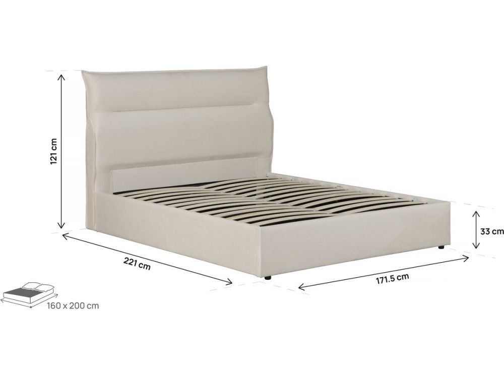 Letto in velluto "Isola" con contenitore - 160 x 200 cm - Beige
