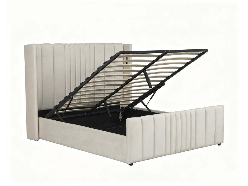 Letto matrimoniale con contenitore in tessuto e lampade integrate "Verbier" - 160 x 200 cm - Beige