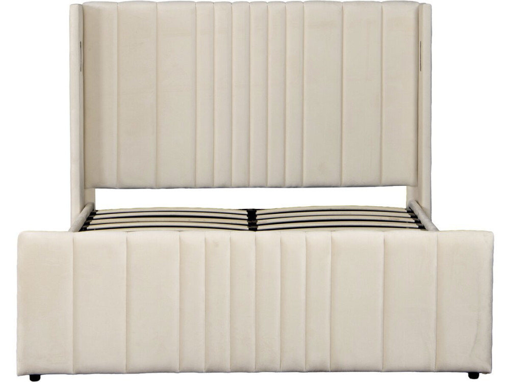 Letto matrimoniale con contenitore in tessuto e lampade integrate "Verbier" - 160 x 200 cm - Beige